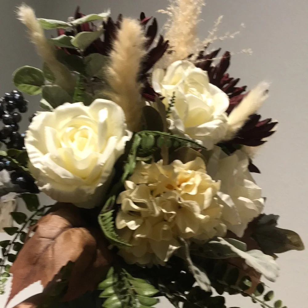 Fall Bridal Bouquet Wedding w Dried Faux Floral Bouquet Matching Bout Final Sale
